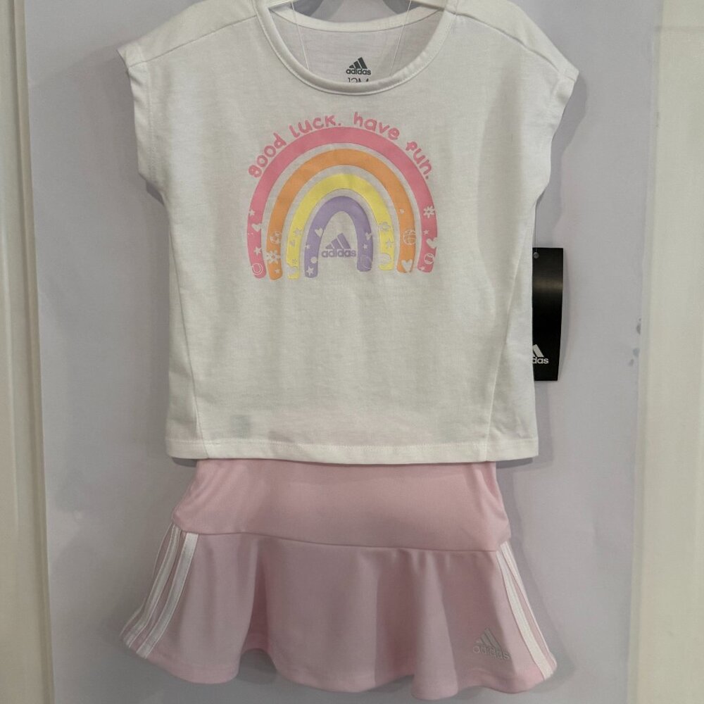 Adidas - Girls 12 Month - White/Pink 2 Piece Outfit